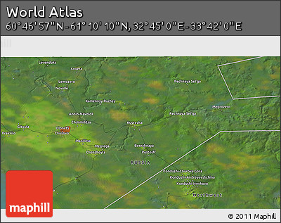 Satellite 3D Map of the Area around 60° 58' 34" N, 33° 13' 30" E