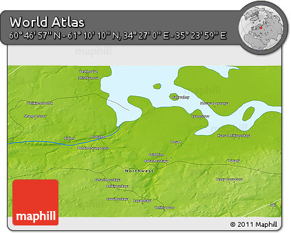 Physical 3D Map of the Area around 60° 58' 34" N, 34° 55' 29" E