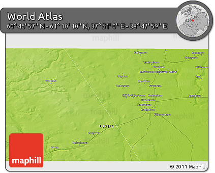 Physical 3D Map of the Area around 60° 58' 34" N, 38° 19' 30" E