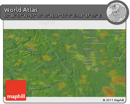 Satellite 3D Map of the Area around 60° 58' 34" N, 38° 19' 30" E