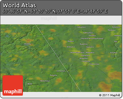 Satellite 3D Map of the Area around 60° 58' 34" N, 38° 19' 30" E