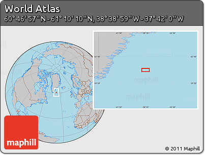 Gray Location Map of the Area around 60° 58' 34" N, 38° 10' 29" W