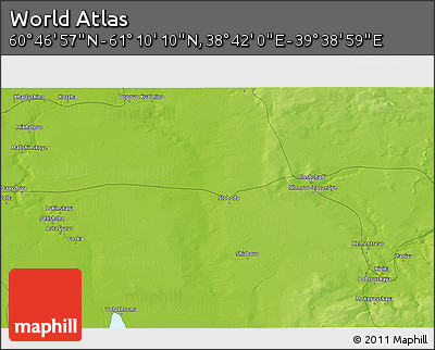 Physical 3D Map of the Area around 60° 58' 34" N, 39° 10' 29" E