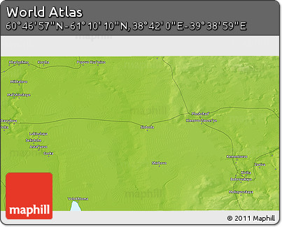 Physical 3D Map of the Area around 60° 58' 34" N, 39° 10' 29" E