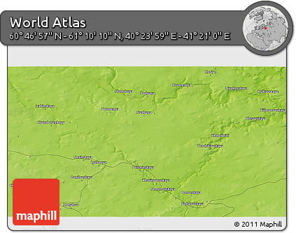 Physical 3D Map of the Area around 60° 58' 34" N, 40° 52' 30" E