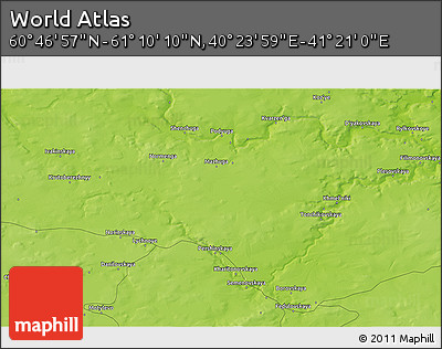 Physical 3D Map of the Area around 60° 58' 34" N, 40° 52' 30" E
