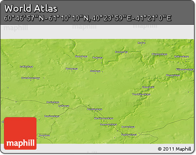 Physical 3D Map of the Area around 60° 58' 34" N, 40° 52' 30" E