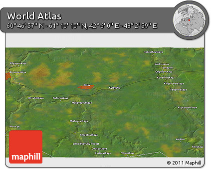 Satellite 3D Map of the Area around 60° 58' 34" N, 42° 34' 30" E