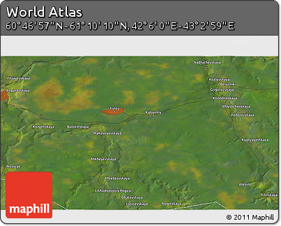 Satellite 3D Map of the Area around 60° 58' 34" N, 42° 34' 30" E