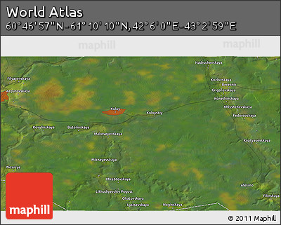 Satellite 3D Map of the Area around 60° 58' 34" N, 42° 34' 30" E