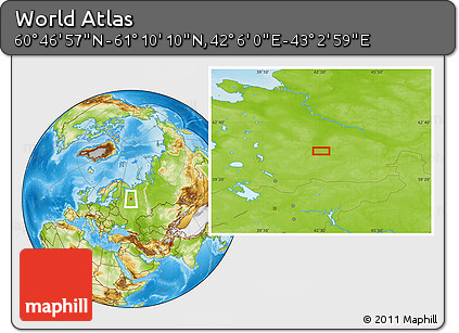 Physical Location Map of the Area around 60° 58' 34" N, 42° 34' 30" E