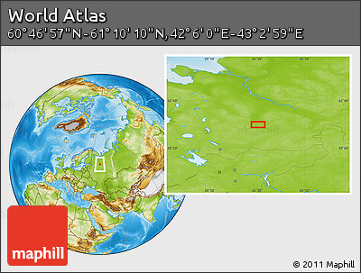Physical Location Map of the Area around 60° 58' 34" N, 42° 34' 30" E