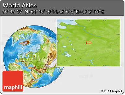 Physical Location Map of the Area around 60° 58' 34" N, 42° 34' 30" E