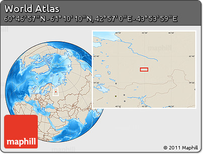 Shaded Relief Location Map of the Area around 60° 58' 34" N, 43° 25' 29" E
