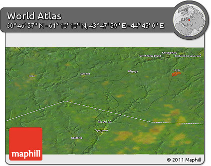 Satellite 3D Map of the Area around 60° 58' 34" N, 44° 16' 29" E