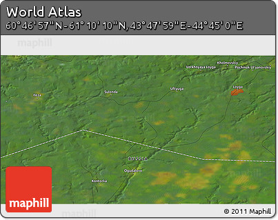 Satellite 3D Map of the Area around 60° 58' 34" N, 44° 16' 29" E