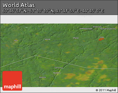 Satellite 3D Map of the Area around 60° 58' 34" N, 44° 16' 29" E