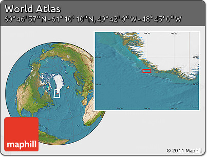 Satellite Location Map of the Area around 60° 58' 34" N, 49° 13' 30" W