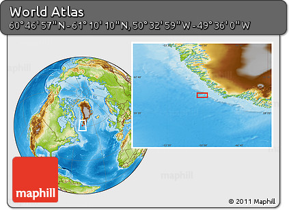 Physical Location Map of the Area around 60° 58' 34" N, 50° 4' 30" W