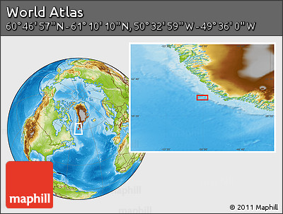 Physical Location Map of the Area around 60° 58' 34" N, 50° 4' 30" W