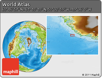 Physical Location Map of the Area around 60° 58' 34" N, 50° 4' 30" W