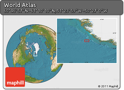 Satellite Location Map of the Area around 60°&nbsp;58'&nbsp;34"&nbsp;N,&nbsp;50°&nbsp;55'&nbsp;29"&nbsp;W