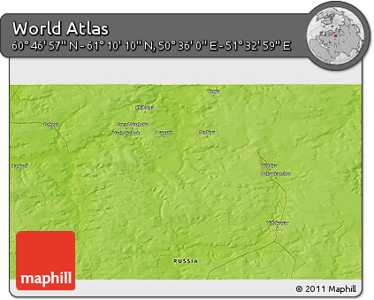 Physical 3D Map of the Area around 60° 58' 34" N, 51° 4' 30" E