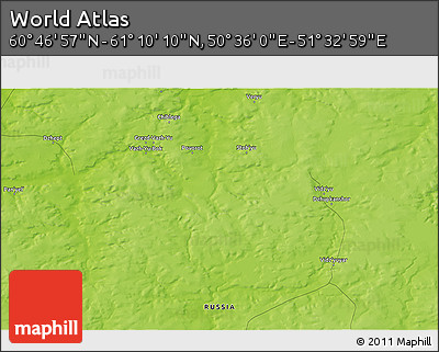 Physical 3D Map of the Area around 60° 58' 34" N, 51° 4' 30" E