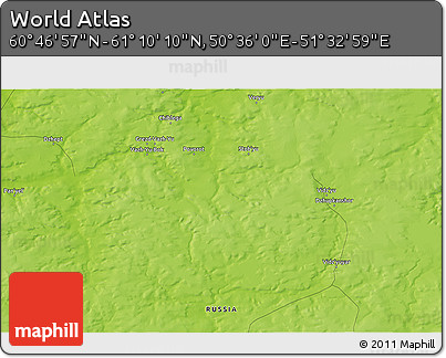 Physical 3D Map of the Area around 60° 58' 34" N, 51° 4' 30" E
