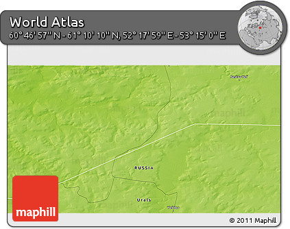 Physical 3D Map of the Area around 60° 58' 34" N, 52° 46' 29" E