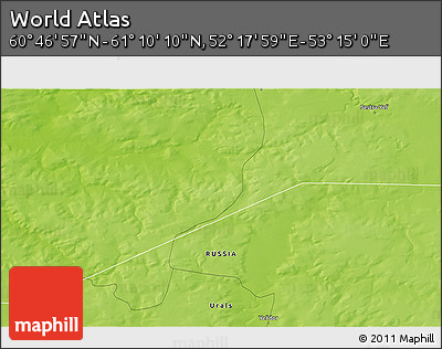 Physical 3D Map of the Area around 60° 58' 34" N, 52° 46' 29" E