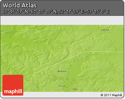 Physical 3D Map of the Area around 60° 58' 34" N, 52° 46' 29" E