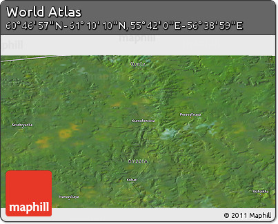 Satellite 3D Map of the Area around 60° 58' 34" N, 56° 10' 29" E
