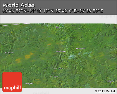 Satellite 3D Map of the Area around 60° 58' 34" N, 56° 10' 29" E