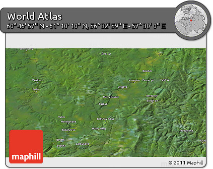 Satellite 3D Map of the Area around 60° 58' 34" N, 57° 1' 29" E