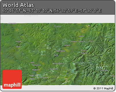 Satellite 3D Map of the Area around 60° 58' 34" N, 57° 1' 29" E