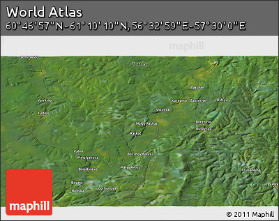 Satellite 3D Map of the Area around 60° 58' 34" N, 57° 1' 29" E