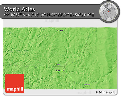 Political 3D Map of the Area around 60° 58' 34" N, 57° 52' 30" E