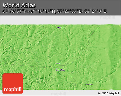 Political 3D Map of the Area around 60° 58' 34" N, 57° 52' 30" E