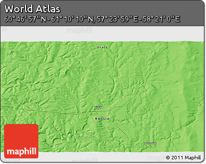 Political 3D Map of the Area around 60° 58' 34" N, 57° 52' 30" E