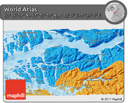 Political 3D Map of the Area around 60° 58' 34" N, 5° 10' 30" E