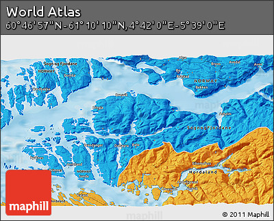 Political 3D Map of the Area around 60° 58' 34" N, 5° 10' 30" E