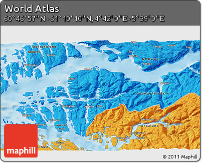Political 3D Map of the Area around 60° 58' 34" N, 5° 10' 30" E