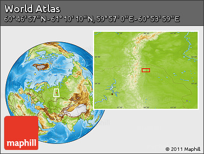 Physical Location Map of the Area around 60° 58' 34" N, 60° 25' 29" E