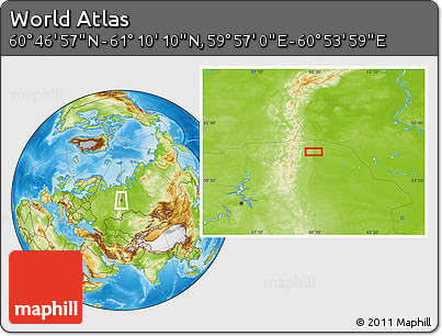 Physical Location Map of the Area around 60° 58' 34" N, 60° 25' 29" E