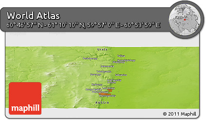 Physical Panoramic Map of the Area around 60° 58' 34" N, 60° 25' 29" E