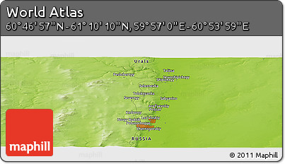 Physical Panoramic Map of the Area around 60° 58' 34" N, 60° 25' 29" E