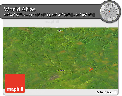 Satellite 3D Map of the Area around 60° 58' 34" N, 61° 16' 29" E