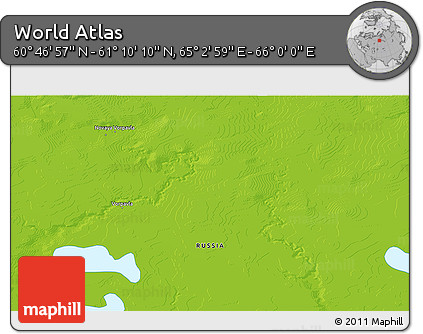 Physical 3D Map of the Area around 60° 58' 34" N, 65° 31' 30" E