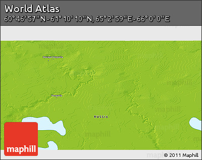 Physical 3D Map of the Area around 60° 58' 34" N, 65° 31' 30" E